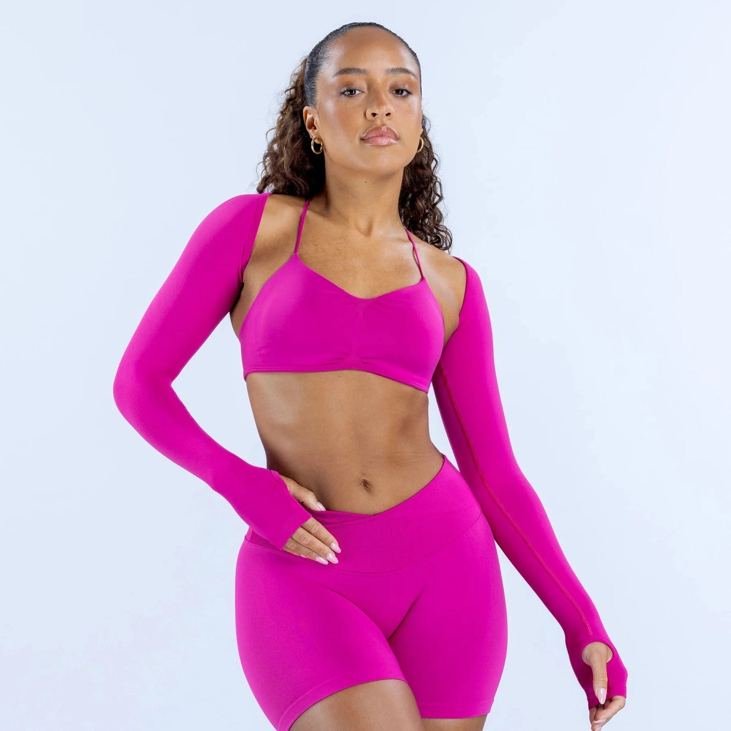 New seamless cross waist bra for women, long sleeved shawl yoga shorts, hip lifting pants, fitness yoga suit set