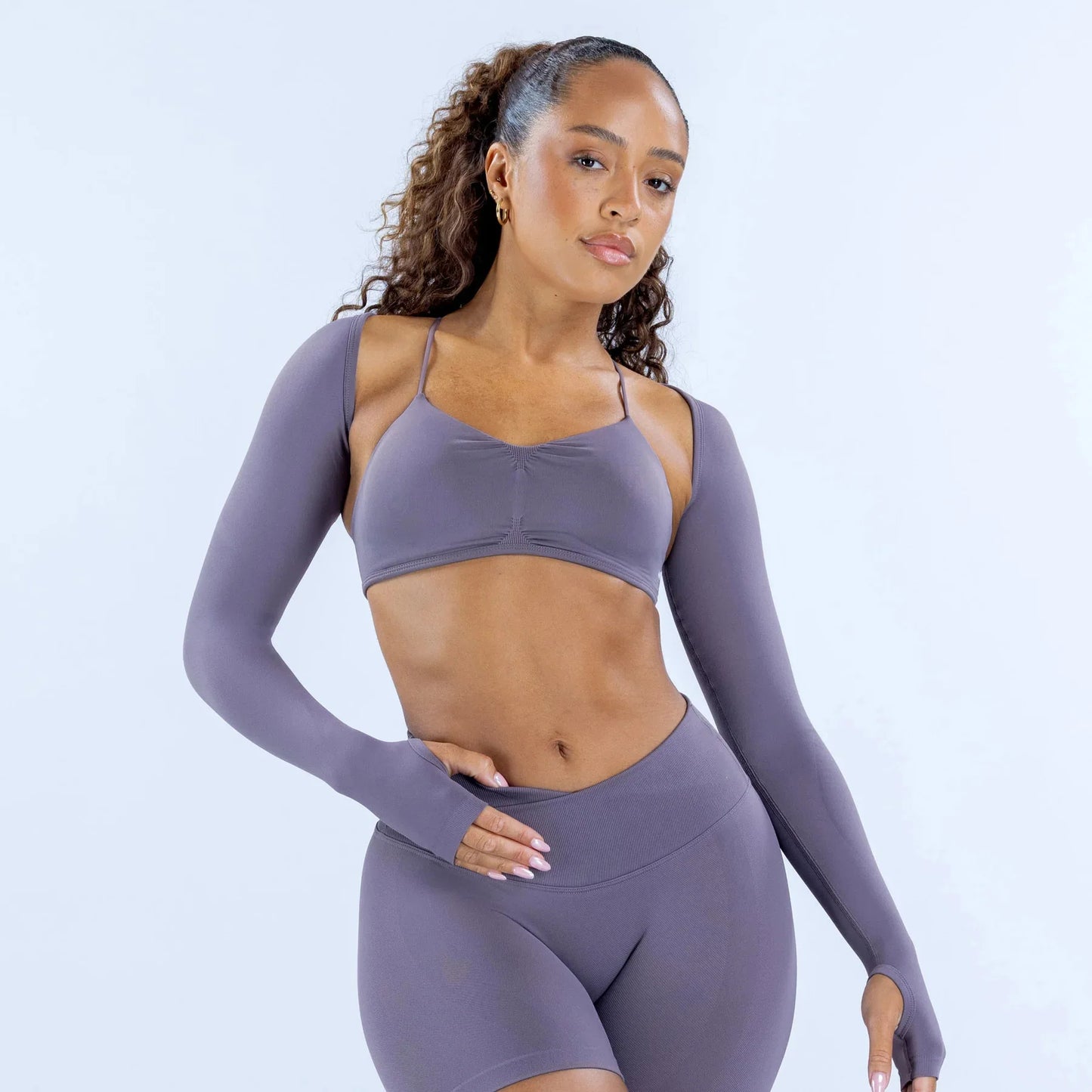 New seamless cross waist bra for women, long sleeved shawl yoga shorts, hip lifting pants, fitness yoga suit set