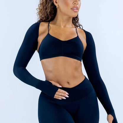 New seamless cross waist bra for women, long sleeved shawl yoga shorts, hip lifting pants, fitness yoga suit set