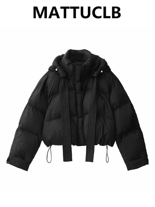 2025 Autumn Winter Women Y2k Japanese Black Hoodie Padded Jacket Stand Collar Down Jacket Korean Thick Parkas Outwears Tide New