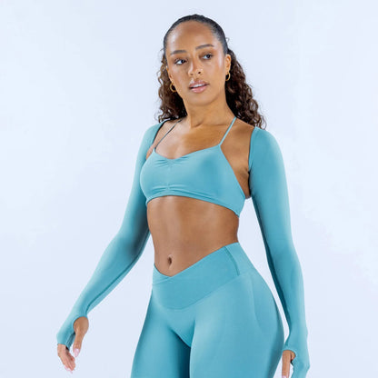 New seamless cross waist bra for women, long sleeved shawl yoga shorts, hip lifting pants, fitness yoga suit set