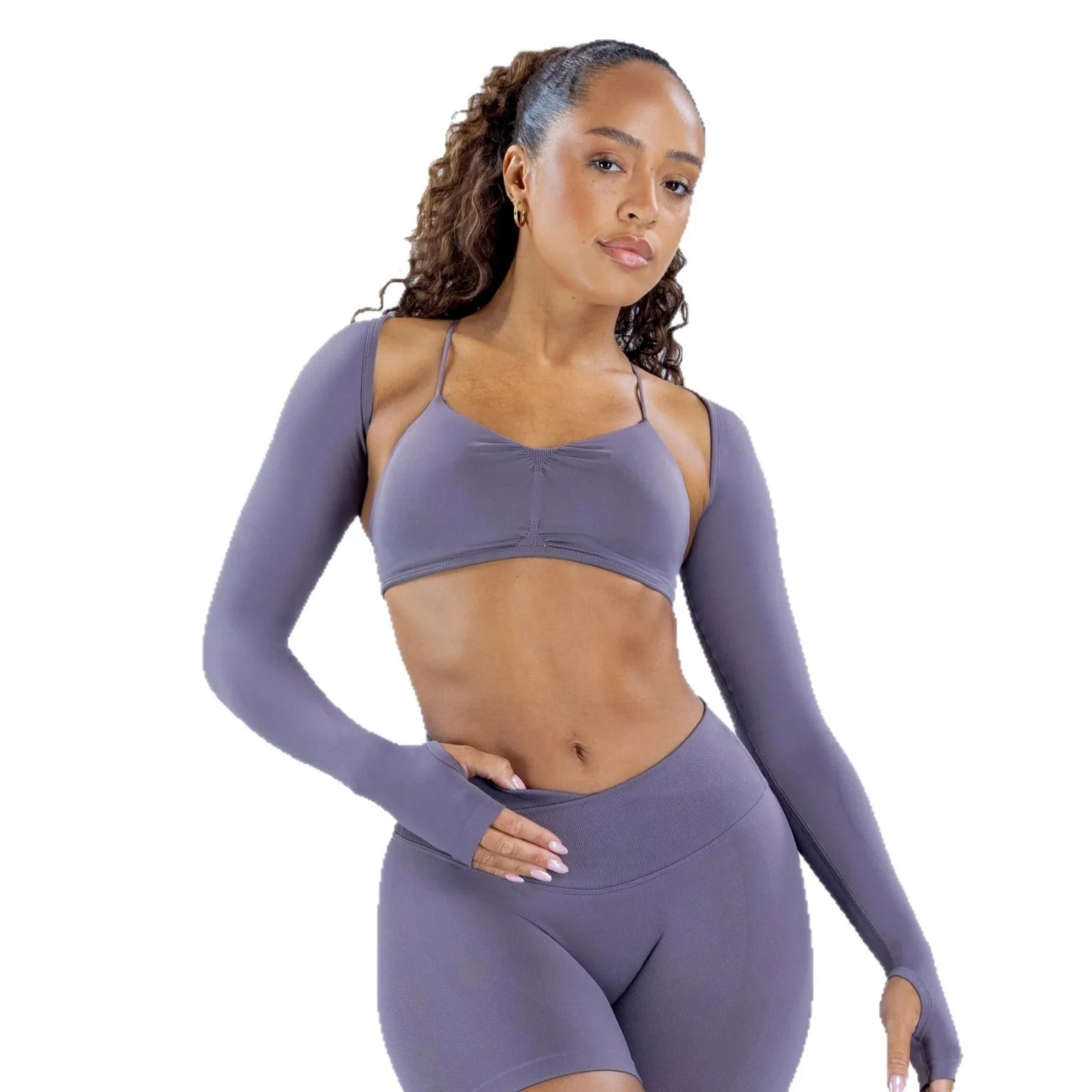 New seamless cross waist bra for women, long sleeved shawl yoga shorts, hip lifting pants, fitness yoga suit set